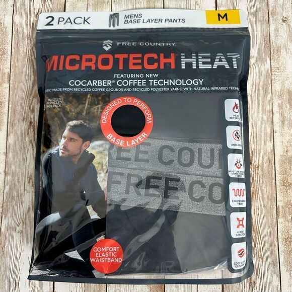Free Country Other - Free Country Men’s Baselayer Bottom Black Medium 2PK